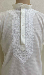 将图像加载到图库查看器中， Men&#39;s Lucknowi Handcrafted Cotton Chikankari Kurta - HONC021585
