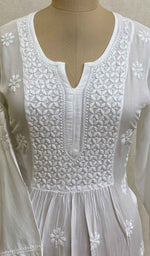 将图像加载到图库查看器中， Women&#39;s Lakhnavi Handcrafted White Modal Cotton Chikankari Dress - HONC025406
