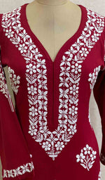 Load image into Gallery viewer, Women&#39;s Lucknowi Handcrafted Red Modal Cotton Chikankari Kurti - HONC033899