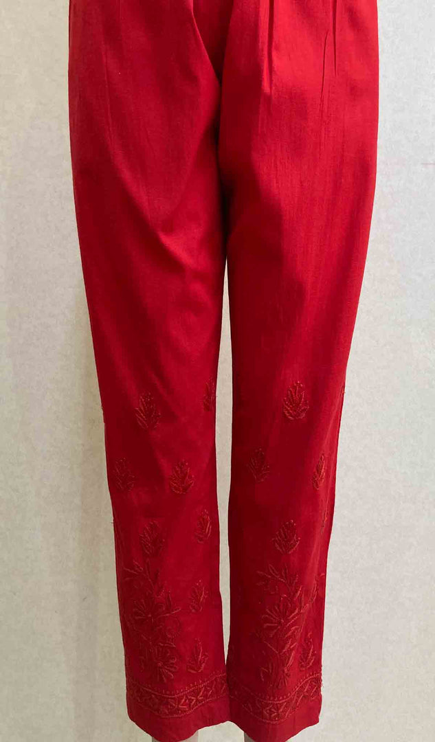 Lucknowi 手工制作亚麻棉 Chikankari 裤子 - HONC035077