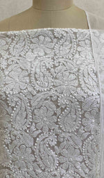 Load image into Gallery viewer, Women&#39;s Lakhnavi Handcrafted White Faux-Georgette Chikankari Suit Material- HONC024244
