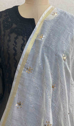 Load image into Gallery viewer, Women&#39;s Lakhnavi Handcrafted Chanderi Silk Chikankari Dupatta - HONC038879