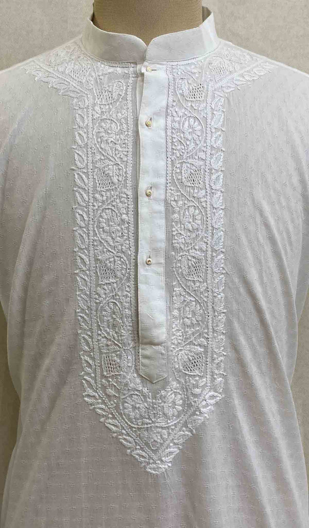 Men's Lucknowi Handcrafted Cotton Chikankari Kurta - HONC021627