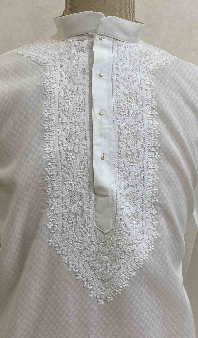 Men's Lucknowi Handcrafted Cotton Chikankari Kurta - HONC021590