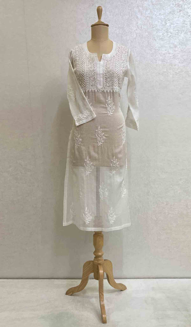 Women's Lakhnavi Handcrafted Kota Doria Chikankari Kurti - HONC057174