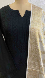 将图像加载到图库查看器中， Lakhnavi 手工制作 Chanderi 丝绸 Chikankari Dupatta - Honc049264

