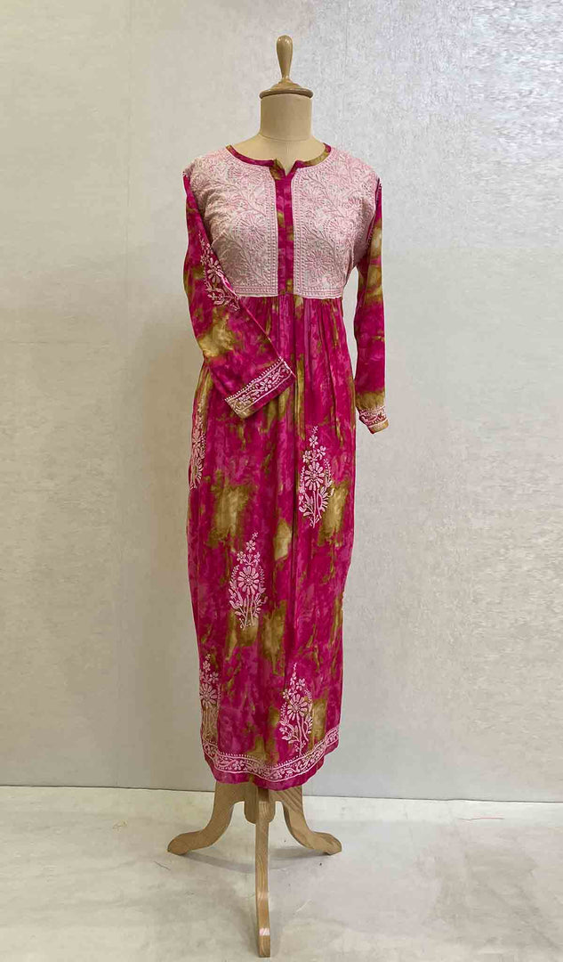 Women's Lucknowi Handcrafted Printed Modal Cotton Chikankari Dress - HONC059658