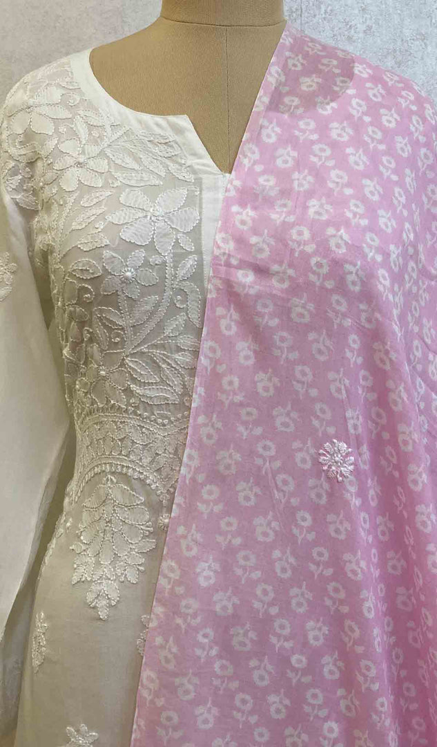 Lakhnavi 手工印花棉质 Chikankari Dupatta - HONC060011