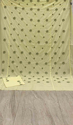 将图像加载到图库查看器中， Lakhnavi 手工制作的 Chikankari 棉质床单套装 - HONC043431