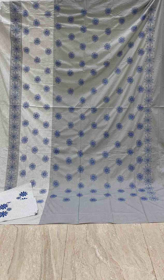 Lakhnavi Handcrafted Cotton Chikankari Bedsheet Set - HONC043423