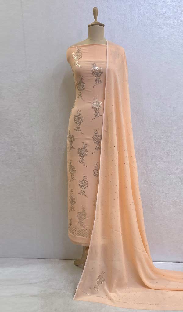 Women's Lakhnavi Handcrafted Viscose Georgette Chikankari Suit Material - HONC069073