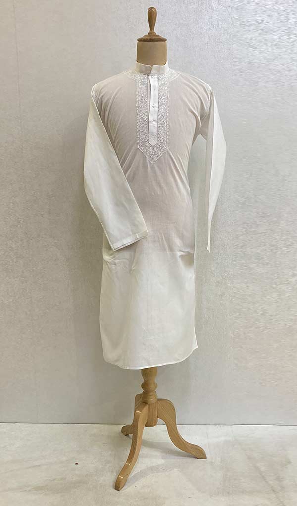 Men's Lucknowi Handcrafted Cotton Chikankari Kurta - HONC054301