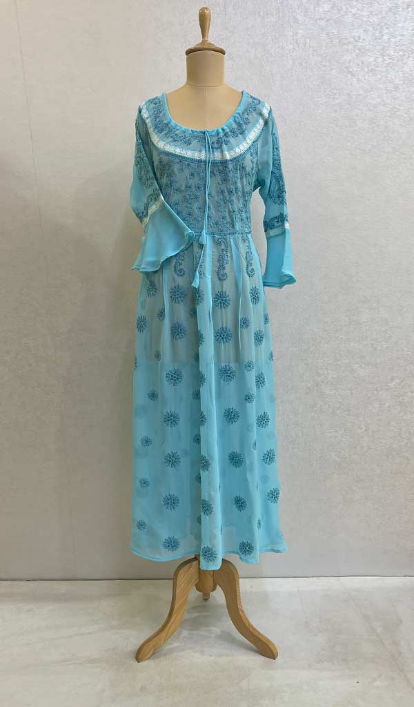 Aidah Women's Lakhnavi Handcrafted Faux-Georgette Chikankari  Anarkali Dress - HONC038987