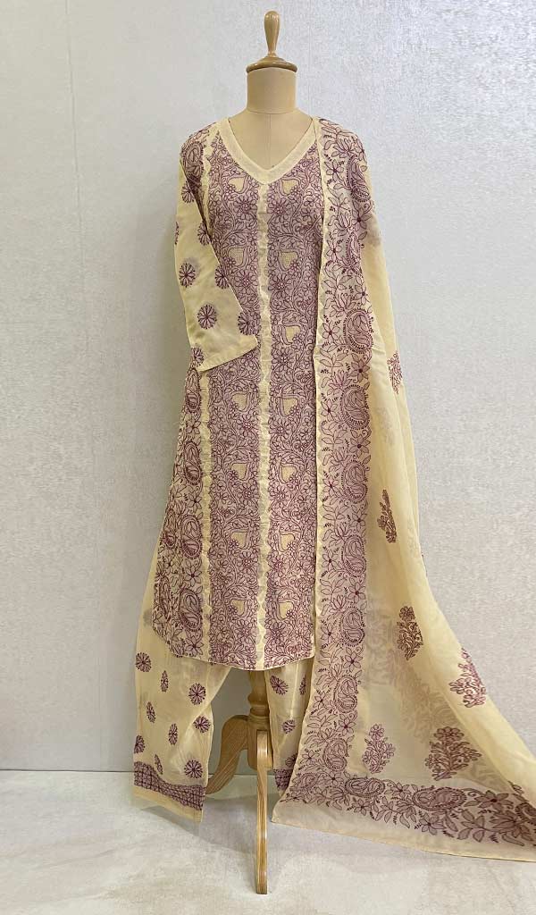 Women's Lakhnavi Handcrafted Cotton Chikankari Stitched Full Suit - HONC077792