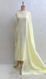 Load image into Gallery viewer, Women&#39;s Lucknowi Handcrafted Kota Cotton Chikankari Kurta And Dupatta Set - HONC073068
