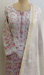 Load image into Gallery viewer, Women&#39;s Lakhnavi Handcrafted Chanderi Silk Chikankari Dupatta - HONC068111
