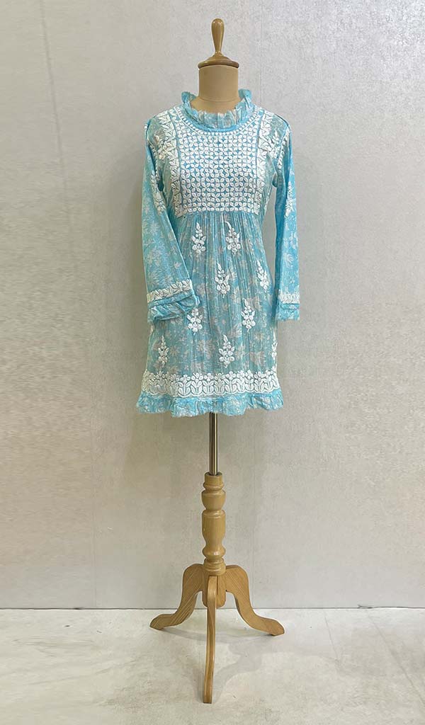 Women's Lakhnavi Handcrafted Printed Mulmul Cotton Chikankari Top - HONC082980
