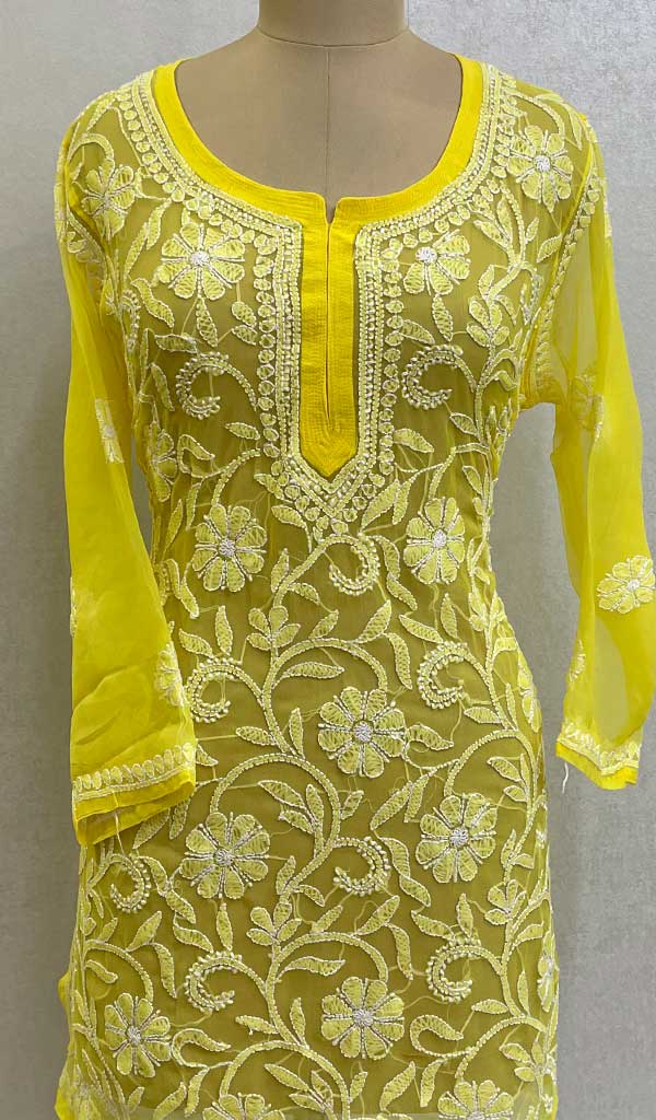 Women's Lakhnavi Handcrafted  Fox-Georgette Chikankari Top - HONC093101