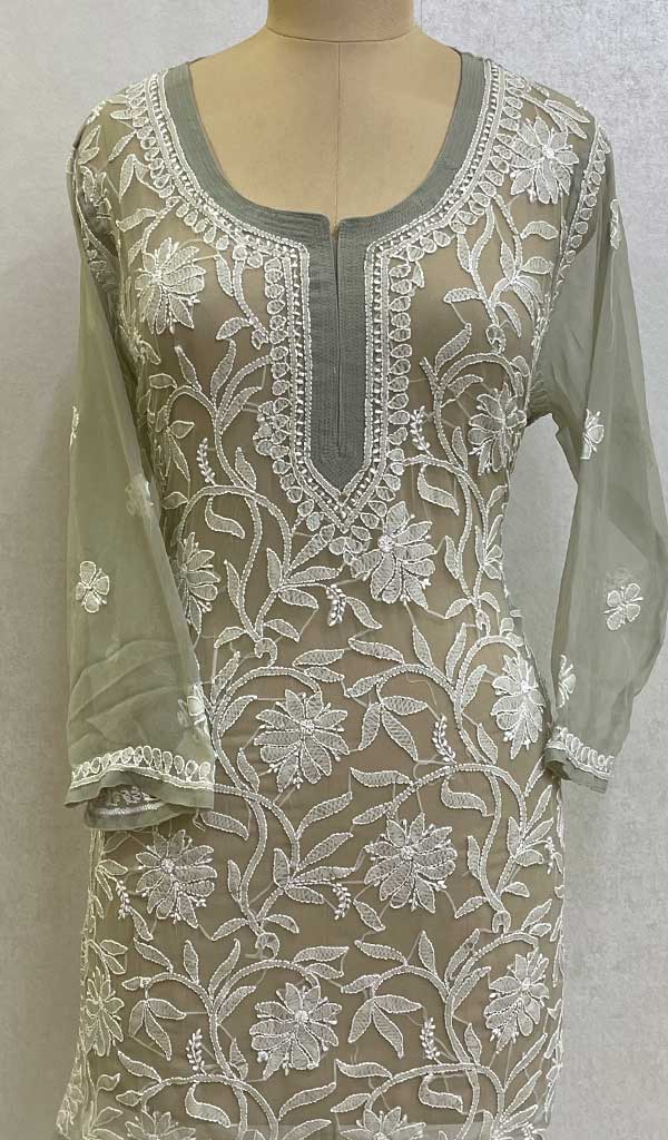 Women's Lakhnavi Handcrafted Fox-Georgette Chikankari Top - HONC093119
