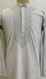 将图像加载到图库查看器中， Men&#39;s Lucknowi Handcrafted Cotton Chikankari Kurta - HONC078899
