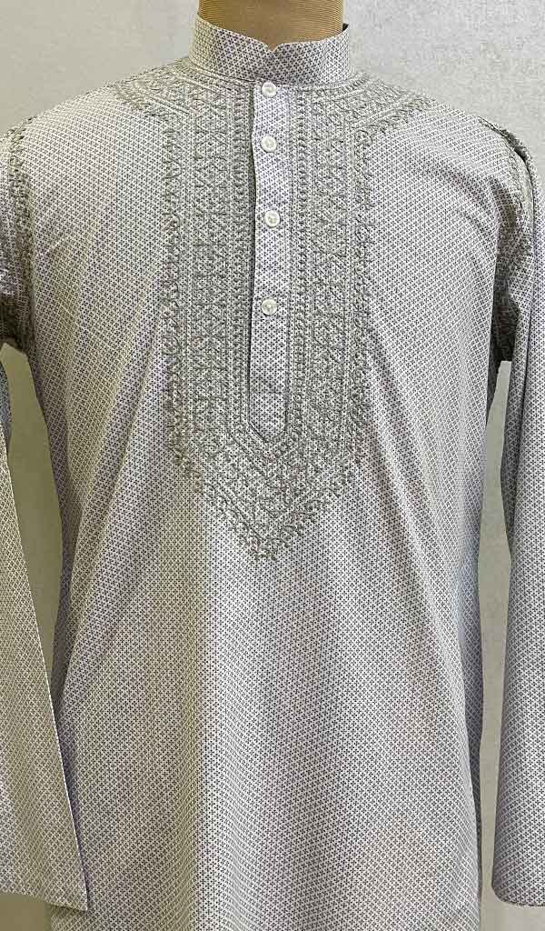 Men's Lucknowi Handcrafted Cotton Chikankari Kurta - HONC078899