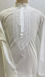 将图像加载到图库查看器中， Men&#39;s Lucknowi Handcrafted Cotton Chikankari Kurta - HONC078944
