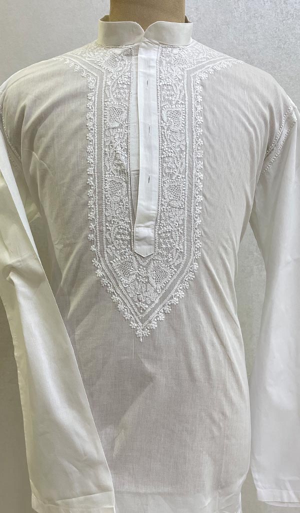 Men's Lucknowi Handcrafted Cotton Chikankari Kurta - HONC078944