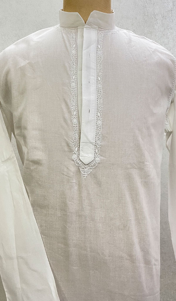 Men's Lucknowi Handcrafted Cotton Chikankari Kurta - HONC078909