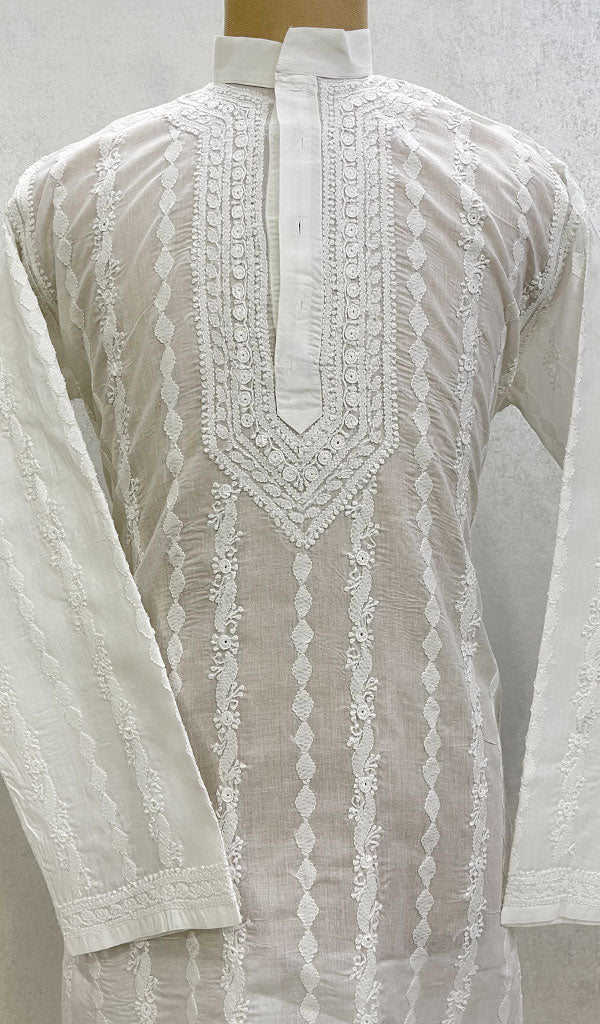 Men's Lucknowi Handcrafted Cotton Chikankari Kurta -  HONC098868