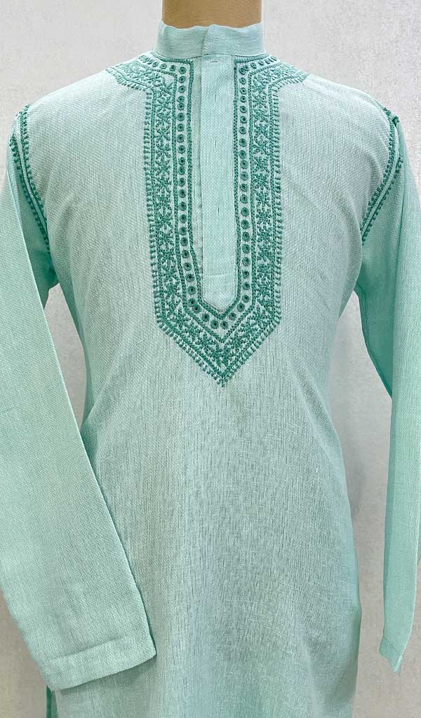 Men's Lucknowi Handcrafted Cotton Chikankari Kurta - HONC078891