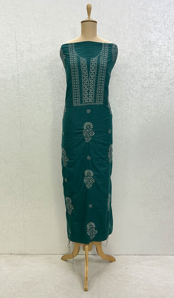 Lucknowi 手工制作的棉质 Chikankari 未缝合 Kurti 面料 - Honc0941​​73