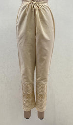 Load image into Gallery viewer, Women&#39;s Lakhnavi Handcrafted Cotton Chikankari Pant - HONC070166
