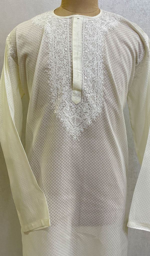 Men's Lucknowi Handcrafted Cotton Chikankari Kurta - HONC021595