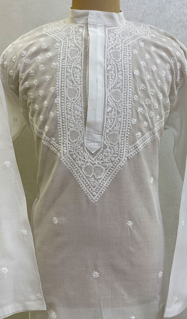 Men's Lucknowi Handcrafted Cotton Chikankari Kurta - HONC096608