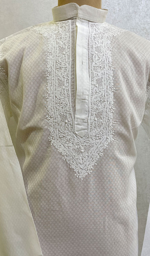 Men's Lucknowi Handcrafted Cotton Chikankari Kurta - HONC021760