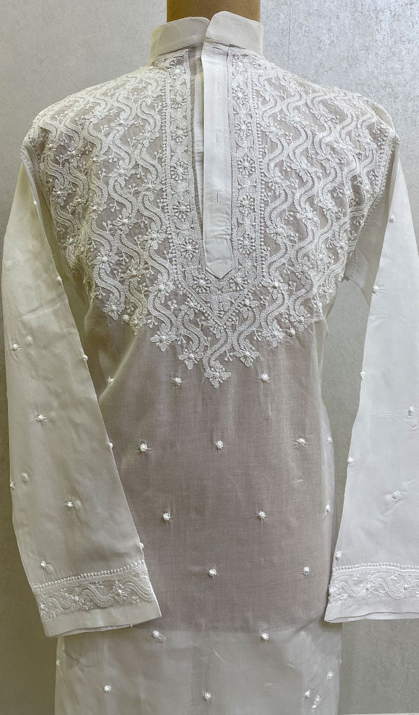 Men's Lucknowi Handcrafted Cotton Chikankari Kurta - HONC096282