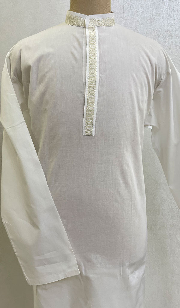 Men's Lucknowi Handcrafted Cotton Chikankari Kurta - HONC096279