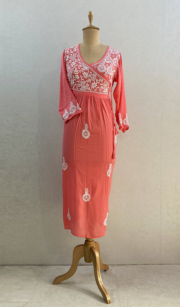 Neha Women's Lucknowi Handcrafted Modal Cotton Chikankari Angrakha Dress - HONC0102786