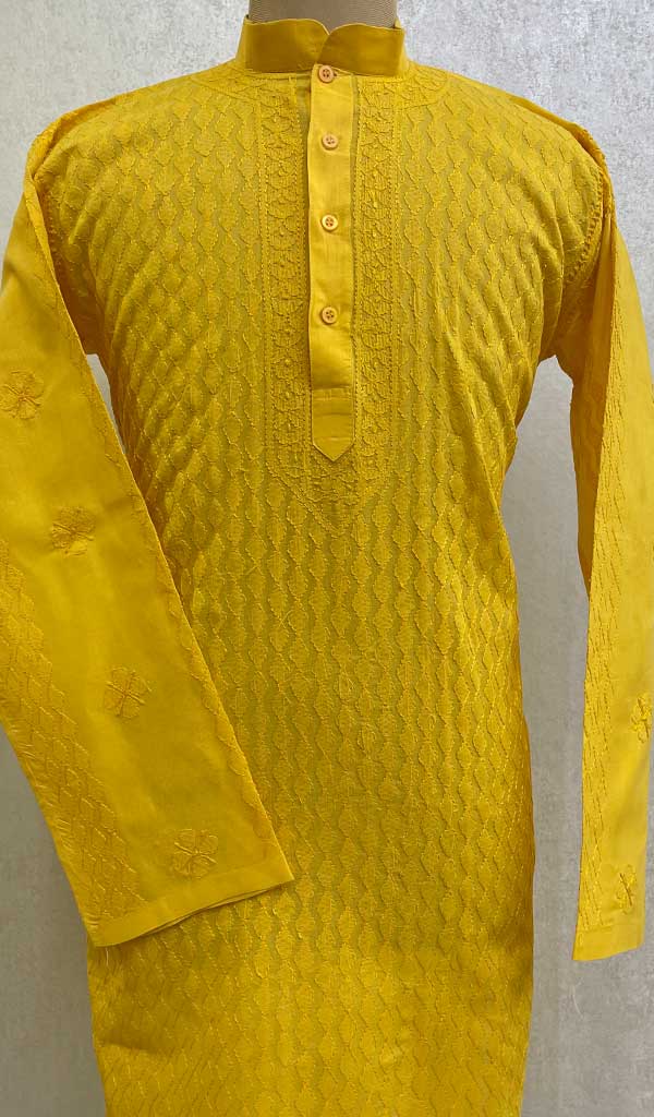 Men's Lucknowi Handcrafted Cotton Chikankari Kurta - HONC0114541