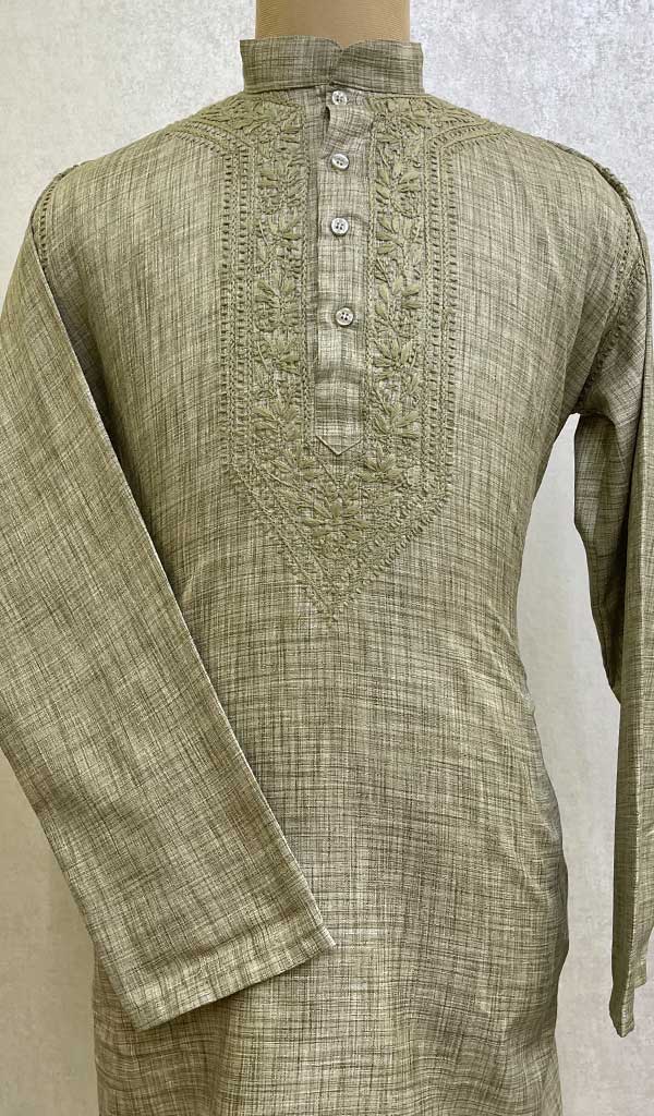 Men's Lucknowi Handcrafted Cotton Chikankari Kurta - HONC0112203