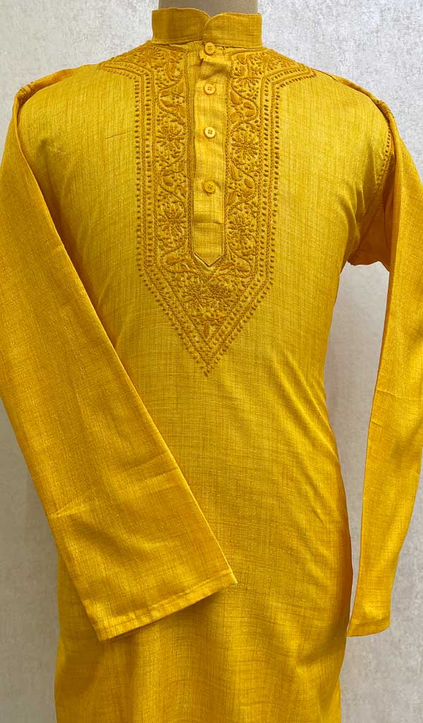 Men's Lucknowi Handcrafted Cotton Chikankari Kurta - HONC0112207