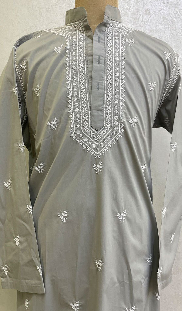 Men's Lucknowi Handcrafted Cotton Chikankari Kurta -  HONC0115508