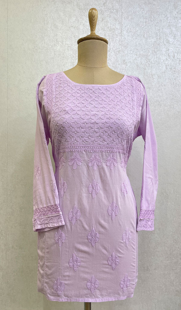 Lakhnavi 手工制作的 Chikankari 棉质上衣 - HONC0111291