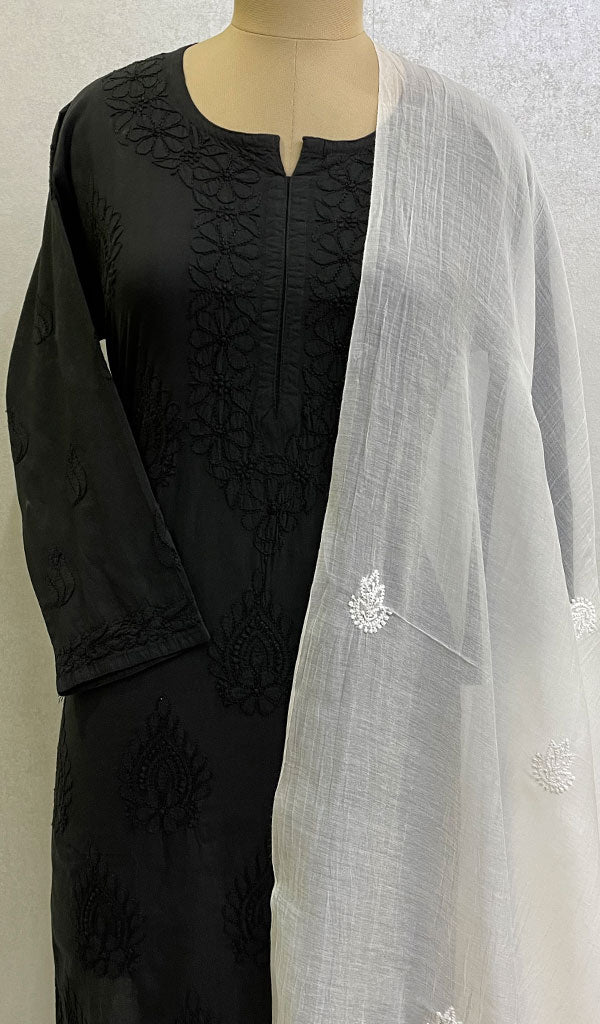 Lakhnavi 手工制作 Mul Chanderi Chikankari Dupatta - Honc0106056