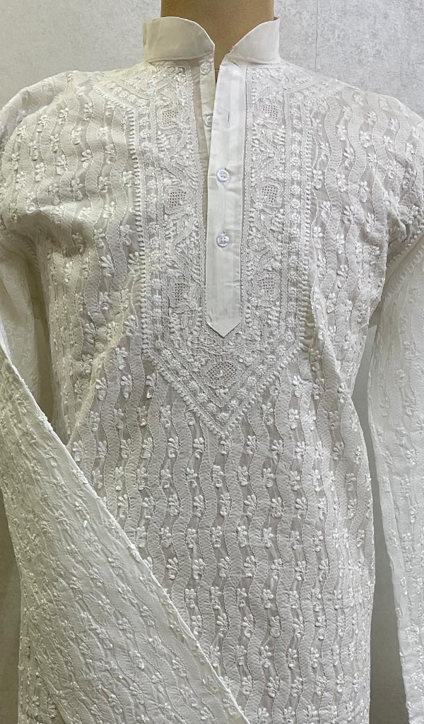 Men's Lucknowi Handcrafted Cotton Chikankari Kurta - HONC0123627