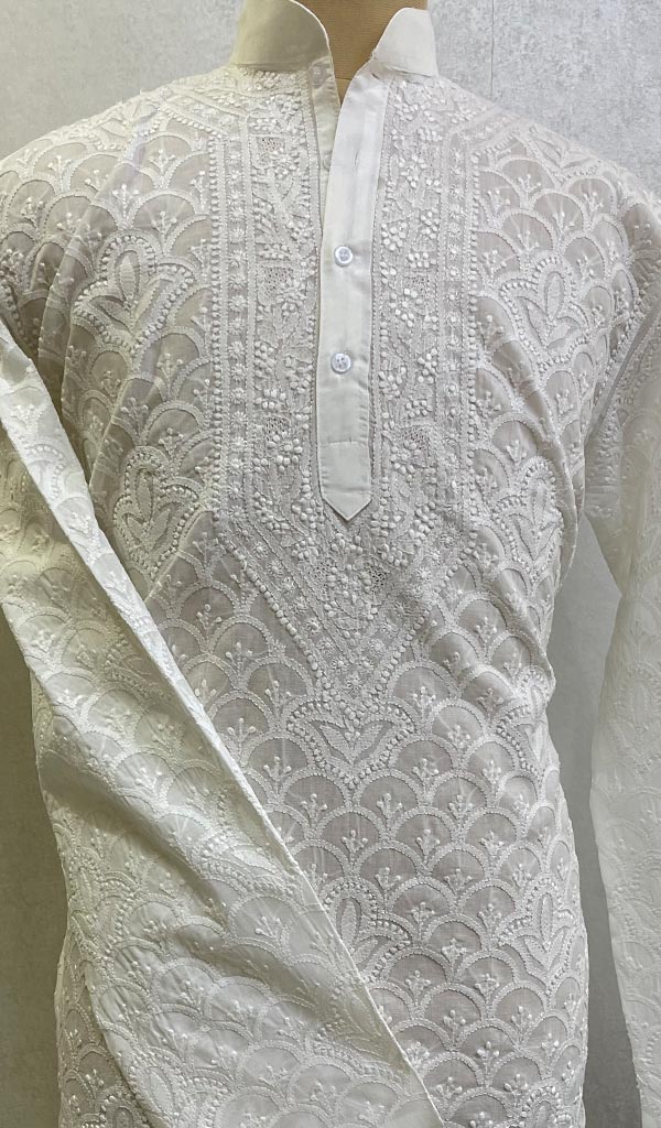 Men's Lucknowi Handcrafted Cotton Chikankari Kurta -HONC0123613
