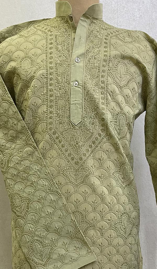 Men's Lucknowi Handcrafted Cotton Chikankari Kurta -HONC0123567