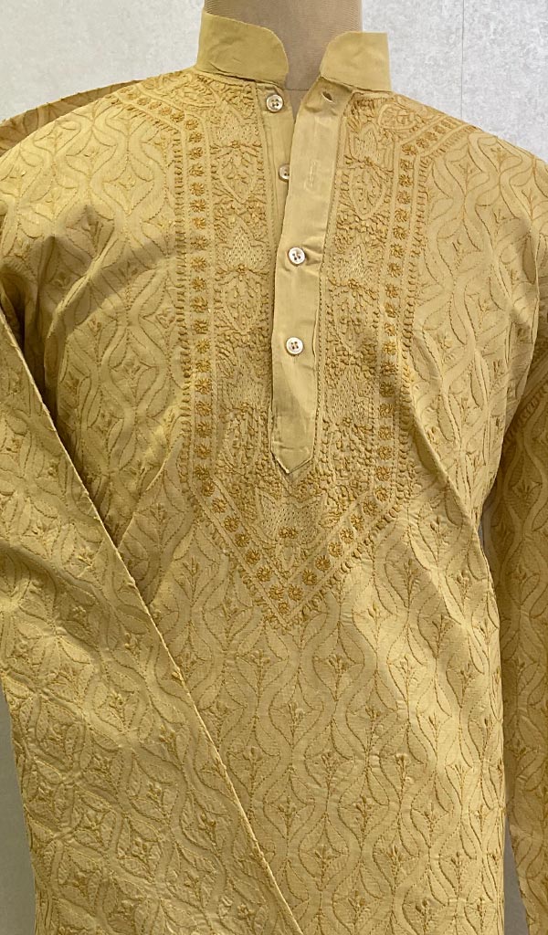 Men's Lucknowi Handcrafted Cotton Chikankari Kurta -HONC0123585