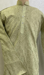 将图像加载到图库查看器中， Men&#39;s Lucknowi Handcrafted Cotton Chikankari Kurta -HONC0123562