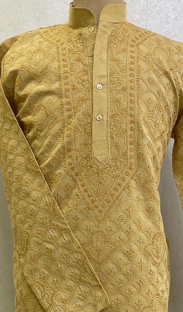 Men's Lucknowi Handcrafted Cotton Chikankari Kurta -HONC0123556